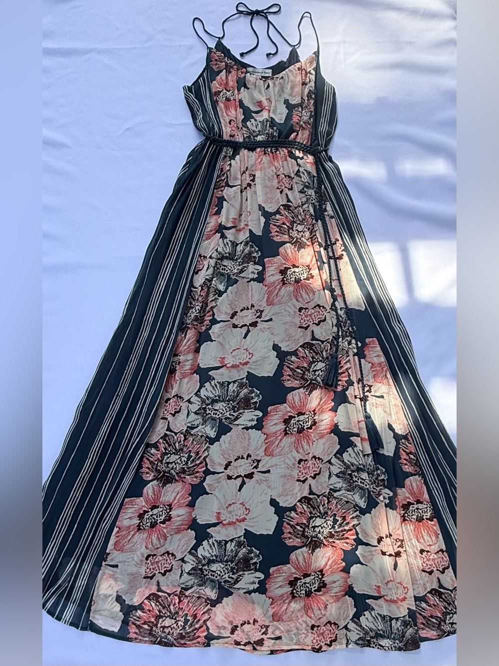 Abercrombie Floral Striped Boho Maxi Dress Small Green - Picture 1 of 10